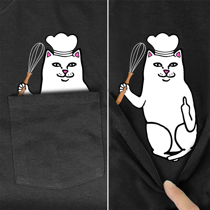 Черная хлопковая Футболка CLOOCL брендовая Милая футболка с карманом кошкой