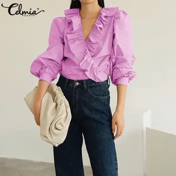 Stylish Ruffles Blouses Women 2020 Celmia Fashion Long Sleeve Striped Shirt Ladies Sexy Deep V-Neck Tunic Tops Plus Size Blusas 
Stylish Ruffles Blouses Women 2020 Celmia Fashion Long Sleeve Striped Shirt Ladies Sexy Deep V-Neck Tunic Tops Plus Size Blusas