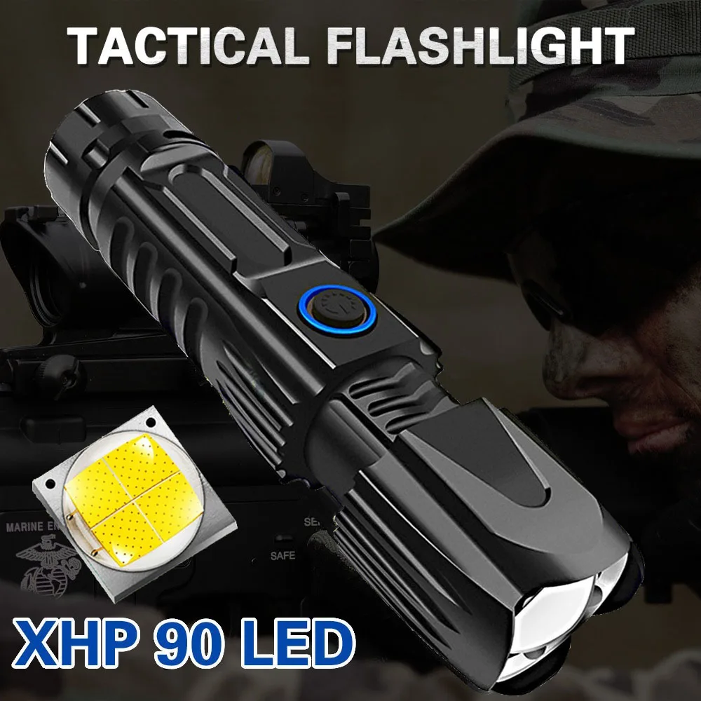 High Power Rechargeable Led Flashlight Xhp90 P70 Lantern Tactical Light Use 18650 or 26650 Camping Hunting Lamp Zoomable
High Power Rechargeable Led Flashlight Xhp90 P70 Lantern Tactical Light Use 18650 or 26650 Camping Hunting Lamp Zoomable