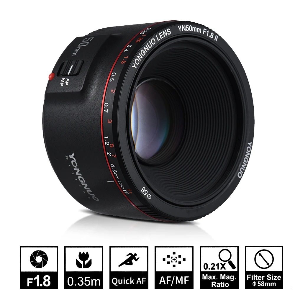 YONGNUO YN50mm F1.8 II Large Aperture Auto Focus Lens for Canon Bokeh Effect Lens for Canon EOS 70D 5D2 5D3 600D DSLR Camera
YONGNUO YN50mm F1.8 II Large Aperture Auto Focus Lens for Canon Bokeh Effect Lens for Canon EOS 70D 5D2 5D3 600D DSLR Camera