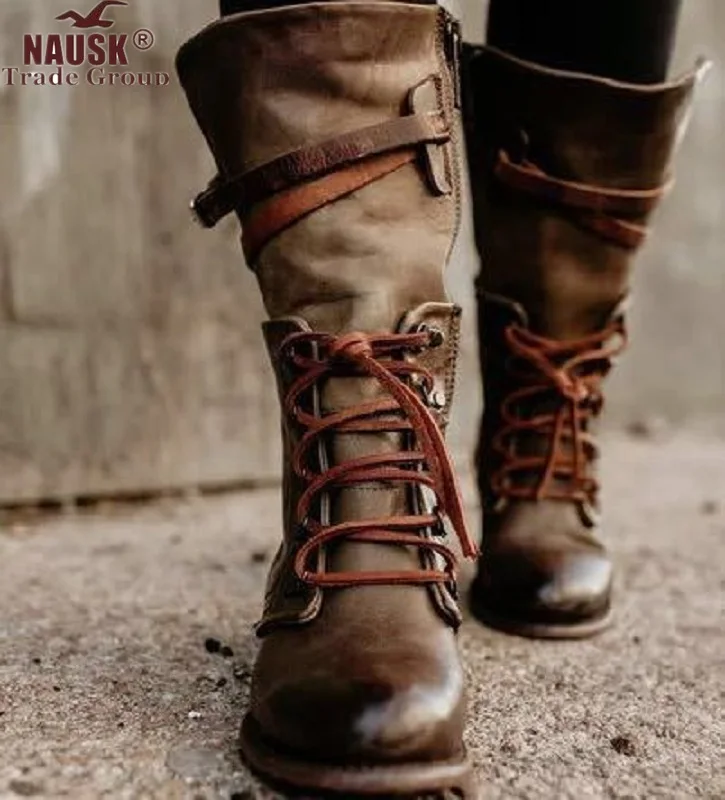 Women Shoes Autumn Winter Pu Leather Lace Up Boots Mid Calf Ladies Vintage Buckle Strap Zip Platform Riding Boots Zapatos Mujer
Women Shoes Autumn Winter Pu Leather Lace Up Boots Mid Calf Ladies Vintage Buckle Strap Zip Platform Riding Boots Zapatos Mujer