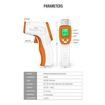 Handheld Infrared Thermometer Temperature Meter Non-contact Forehead Measuring for Adult Baby PAK55
Handheld Infrared Thermometer Temperature Meter Non-contact Forehead Measuring for Adult Baby PAK55