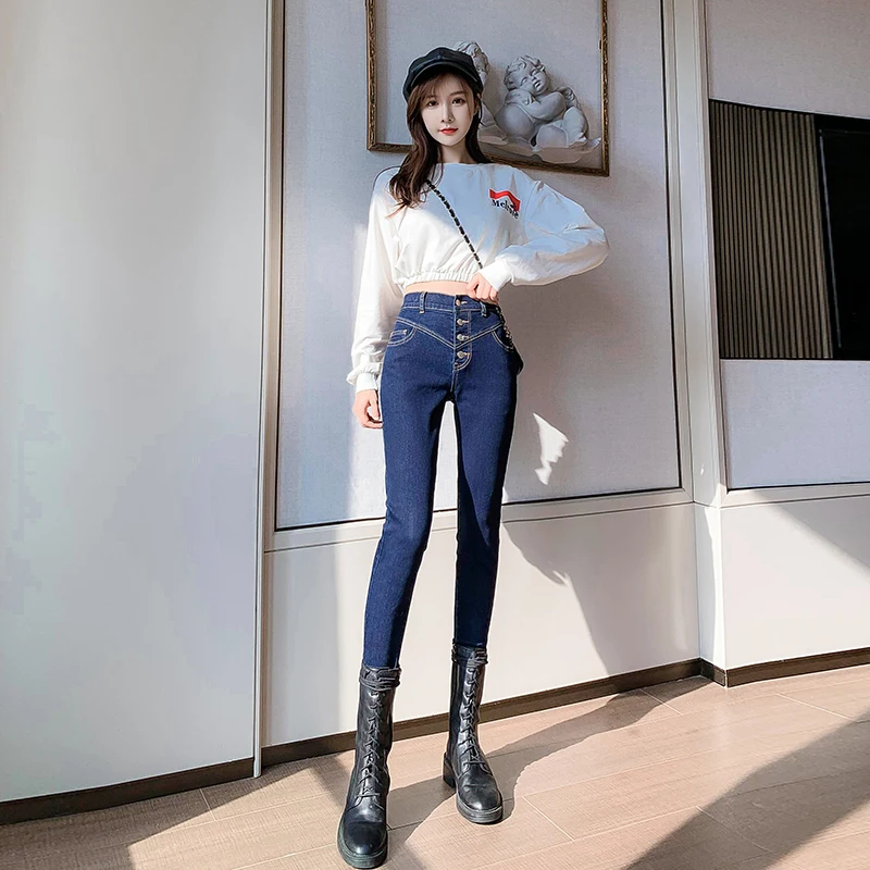 Breasted slim jeans 2020 autumn new high waist high elastic pencil pants fashion pants women trend 
Breasted slim jeans 2020 autumn new high waist high elastic pencil pants fashion pants women trend