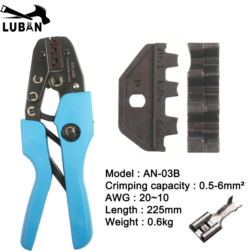 

AN-03B Open Barrel Terminal Crimping Tool for 0.5-6mm2 non-insulated barrel terminals Ratchet hand crimping tools DIE SET