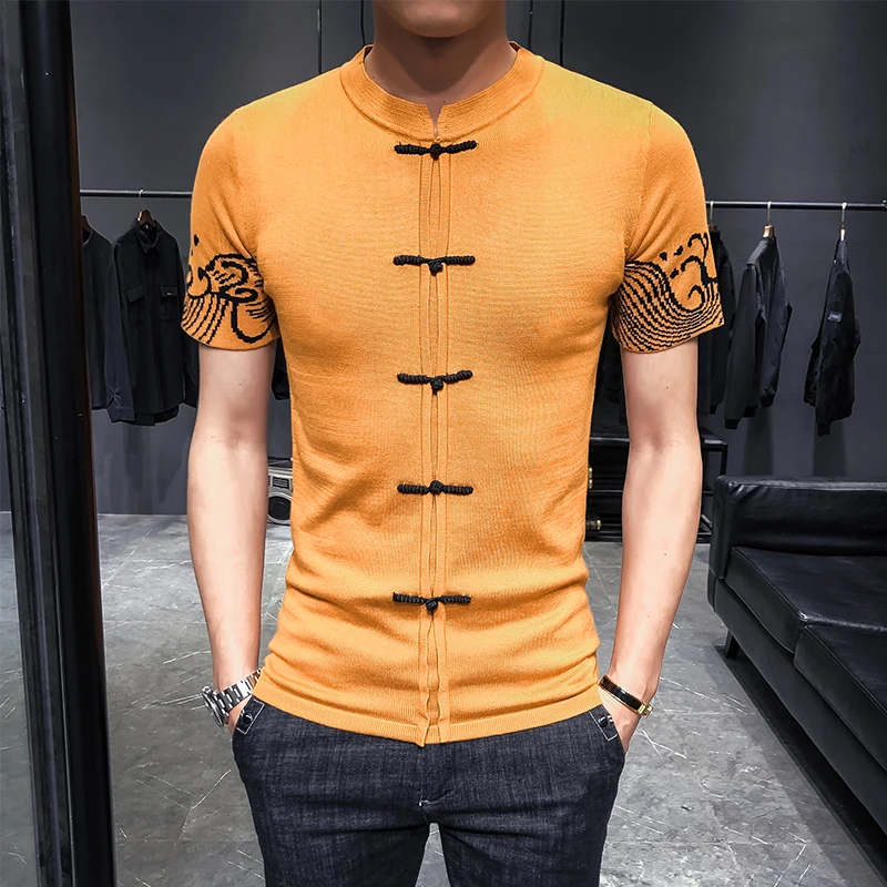 2019 Autumn and winter new Embroidery sweater Chinese style button jacquard Cardigan sweater men's slim short sleeve Sweater 
2019 Autumn and winter new Embroidery sweater Chinese style button jacquard Cardigan sweater men's slim short sleeve Sweater