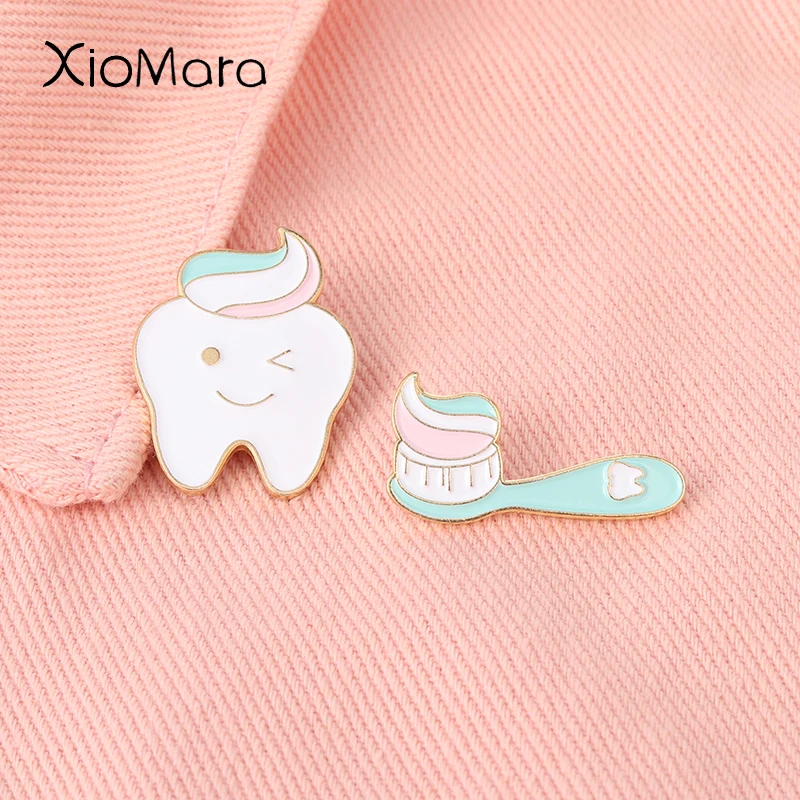 Эмалированные значки для зубной щетки и брошь зуб с надписью Wink Smile Значки