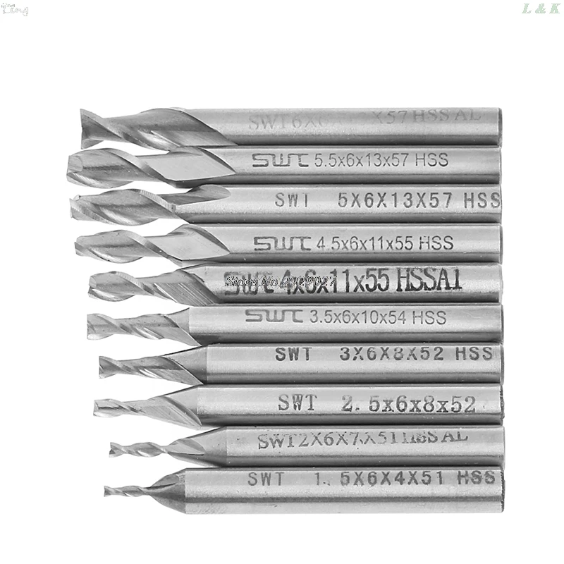 10Pcs/set 1.5-6mm HSS Straight Shank 2 Flute End Mill Cutter CNC Drill Bit Tool M10 dropship
10Pcs/set 1.5-6mm HSS Straight Shank 2 Flute End Mill Cutter CNC Drill Bit Tool M10 dropship