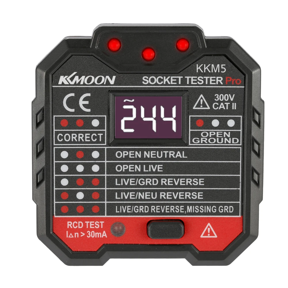 KKmoon KKM5 Digital Display Socket Detector Portable Circuit Polarity Voltage Tester Wall Plug Breaker Finder RCD Test Tools
KKmoon KKM5 Digital Display Socket Detector Portable Circuit Polarity Voltage Tester Wall Plug Breaker Finder RCD Test Tools