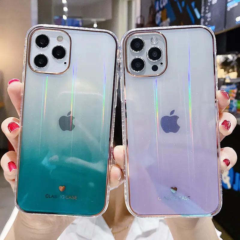 Градиентный Радужный лазерный Прозрачный чехол для телефона iPhone 12 Pro 11 Max XR XS X 7 8