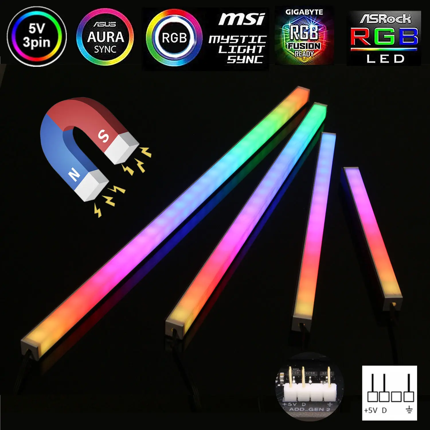 Светодиодная лента WS2812b RGB 5 В 3 контакта для ПК ASUS AURA SYNC / MSI Mystic светильник Sync GIGABYTE
