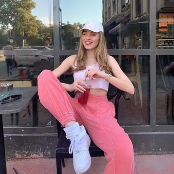 2020 autumn and winter new women pink trousers solid color beamed casual pencil pants ladies street mid waist trousers 
2020 autumn and winter new women pink trousers solid color beamed casual pencil pants ladies street mid waist trousers