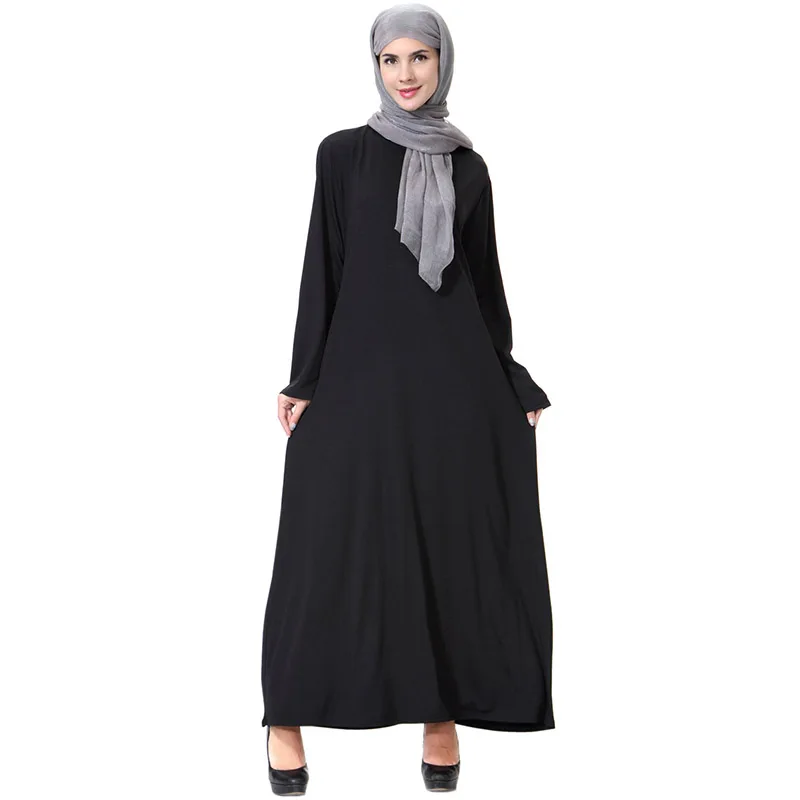 

Turkish Islamic Arab Middle Eastern Women's Dress Muslim Summer Dress Round Neck Ramadan Gubon Festival Black Long Skirt Abaya