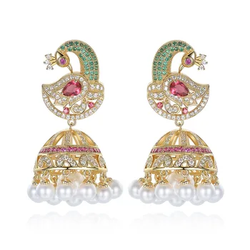 Europe Luxury Ethnic AAA Zircon Pearls Peacock Bell Drop Dangle Earrings Classic Wedding Bridal Earring for Women Indian Jewelry
Europe Luxury Ethnic AAA Zircon Pearls Peacock Bell Drop Dangle Earrings Classic Wedding Bridal Earring for Women Indian Jewelry