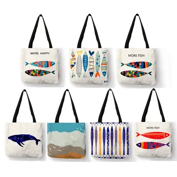 Simple Design Students Handbag Colorful Fish Wave Pattern Print Cloth Tote Sack Multi Use Decor Accessories Storage Shoulder Bag
Simple Design Students Handbag Colorful Fish Wave Pattern Print Cloth Tote Sack Multi Use Decor Accessories Storage Shoulder Bag