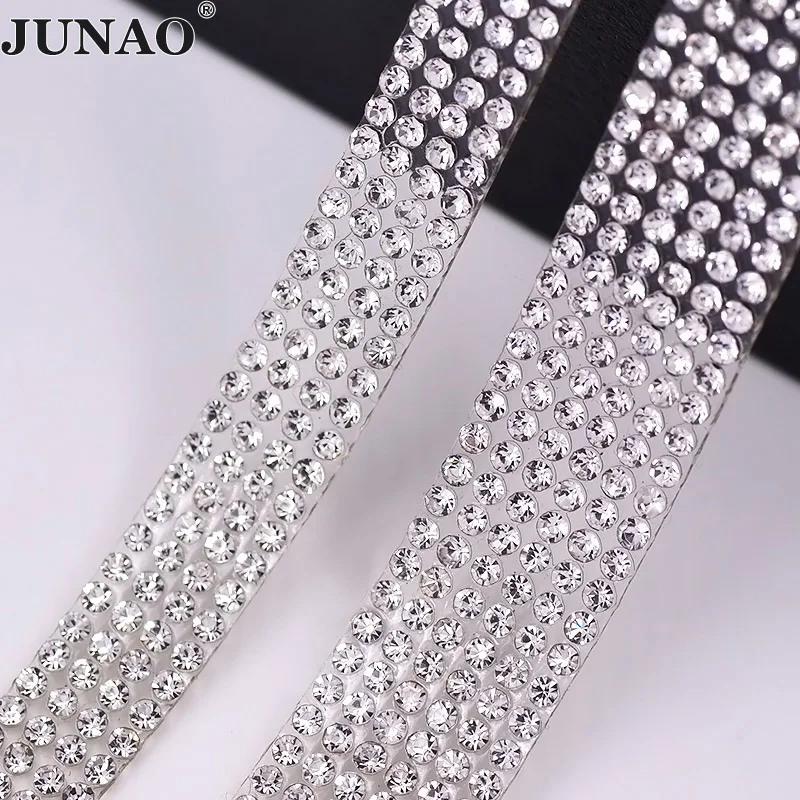 JUNAO-5-Yard-Clear-Crystal-Hot-Fix-Rhinestones-Trim-Glass-Crystal-Mesh-Hotfix-AB-Strass-Applique
