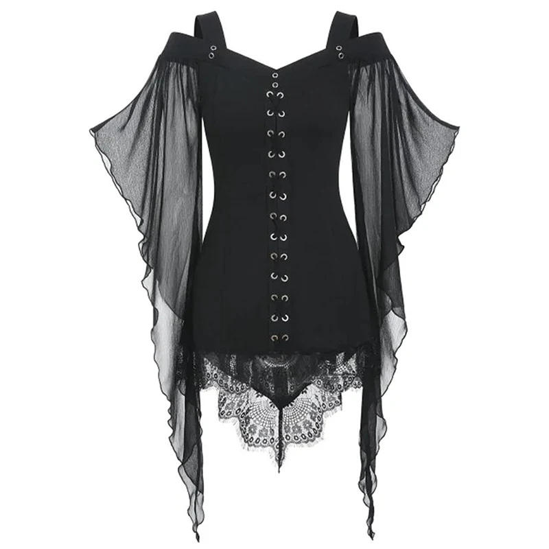 Women Slim Sexy shirt Gothic Tops Chiffon Irregular flare Sleeve Off-shoulder Punk Cosplay blouse retro vintage party club shirt
Women Slim Sexy shirt Gothic Tops Chiffon Irregular flare Sleeve Off-shoulder Punk Cosplay blouse retro vintage party club shirt
