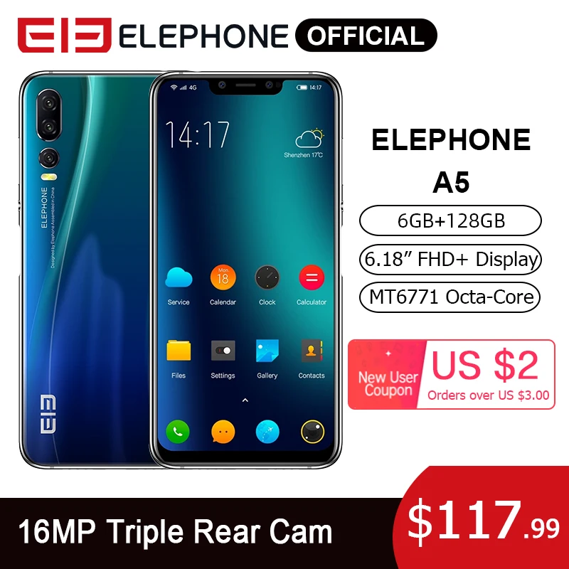 ELEPHONE A5 6 ГБ 128 телефон Octa Core MTK6771 18 '' FHD + Экран Смартфон 20 мегапиксельная