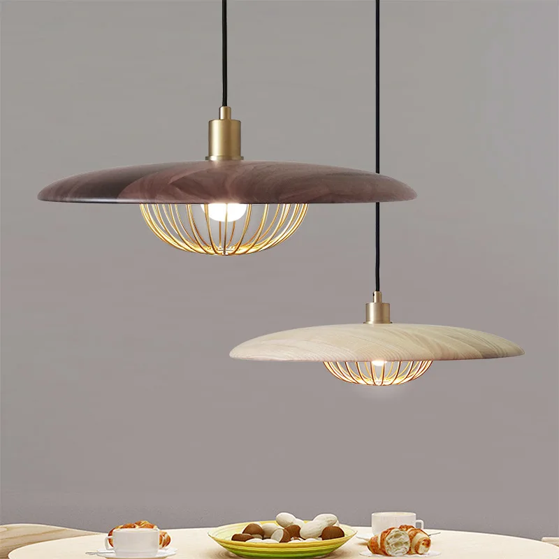 Modern UFO Pendant Light Dining Room Kitchen Restaurant Pendant Lamp Wood Texture Metal Pendant Light Loft Vintage Lights (1)