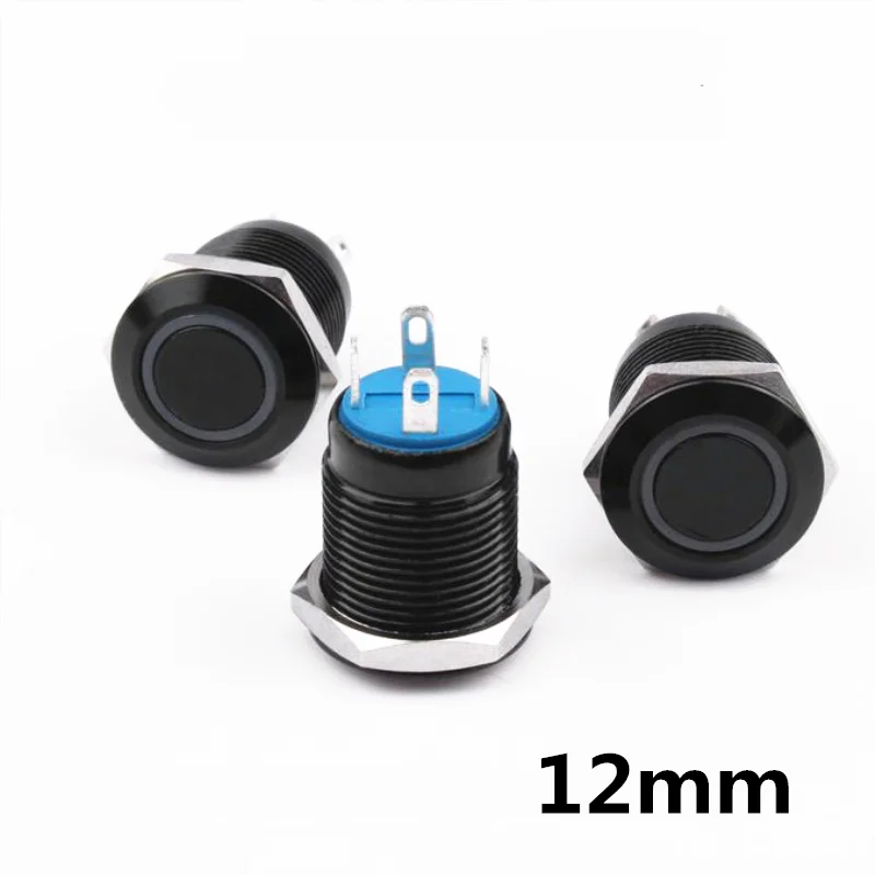 

10pcs Black Push Button Switch 4 Pin 12mm Waterproof Led Light Metal Flat Head Momentary/Latching Self-locking/Self-reset 3-220v