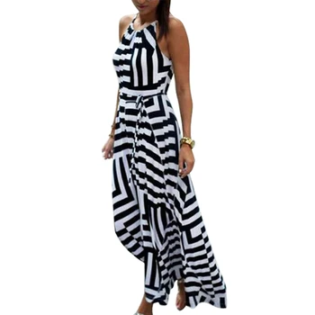 Women Dress Black White Strip Sleeveless Sling Long Dress for Summer B99 
Women Dress Black White Strip Sleeveless Sling Long Dress for Summer B99