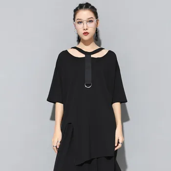Round Neck Summer Top And Tees With Ribbons Female Women's Irregular Design Pullover T-shirt Cool Solid Color
Round Neck Summer Top And Tees With Ribbons Female Women's Irregular Design Pullover T-shirt Cool Solid Color