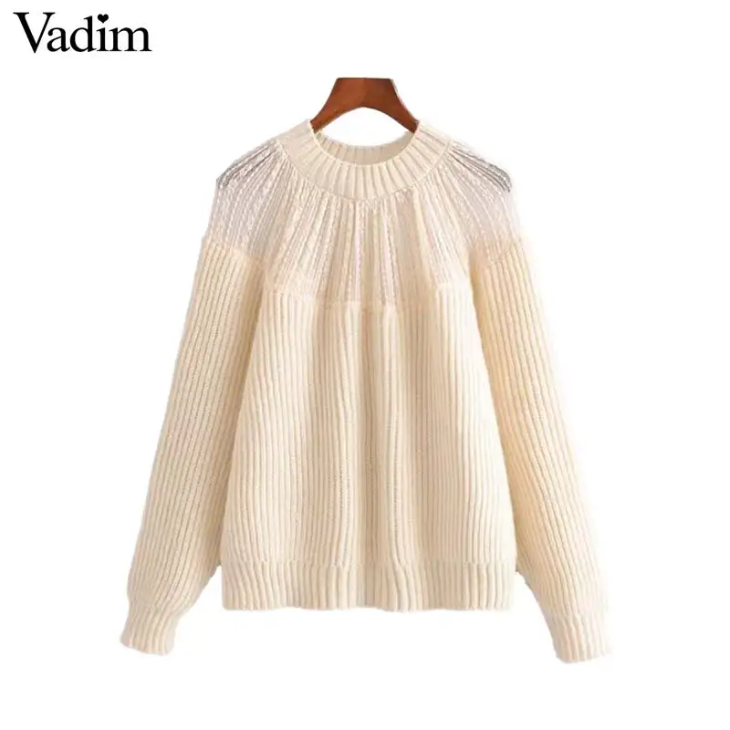 Vadim женские сексуальные кружевные лоскутные вязаные свитера прозрачные пуловеры