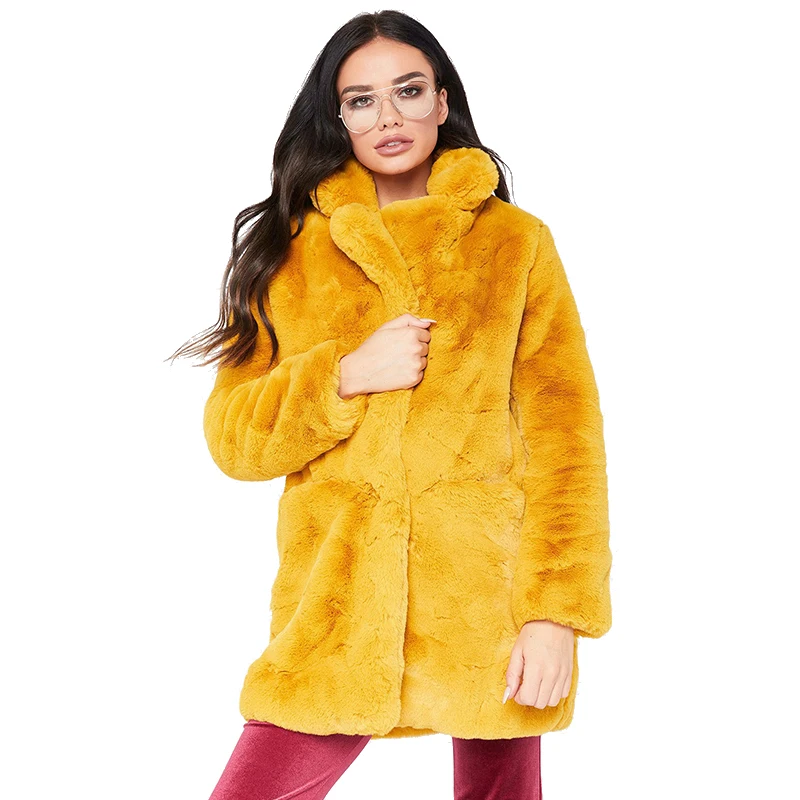 

HJQJLJLS 2021 Autumn Winter Women Warm Faux Rabbit Fur Coat Female Elegant Soft Plush Fur Jacket Long Overcoat Casual Outerwear