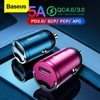 

Baseus Quick Charge 4.0 3.0 USB Car Charger For iPhone 11 Pro Max Huawei P30 QC4.0 QC3.0 Type C PD 5A Fast USB C Phone Charger