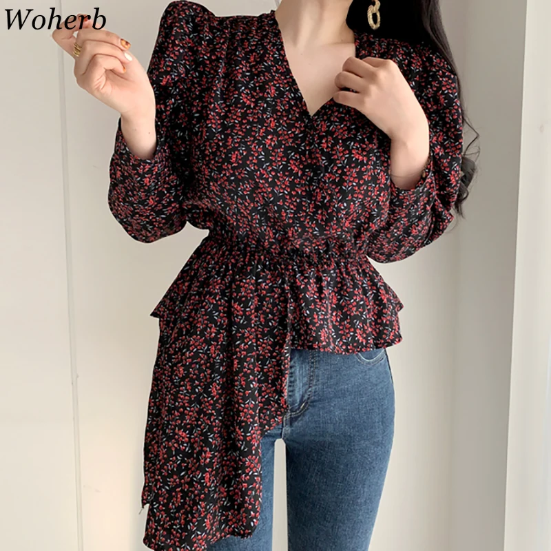 Woherb 2020 New Korea Spring Summer Temperament Women Shirt V Collar Floral Slim Waist Blusas Asymmetrical Long-sleeve Tops
Woherb 2020 New Korea Spring Summer Temperament Women Shirt V Collar Floral Slim Waist Blusas Asymmetrical Long-sleeve Tops