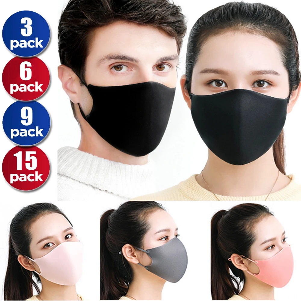 3 шт. двухслойная черная губчатая маска для рта моющаяся от пыли многоразовая