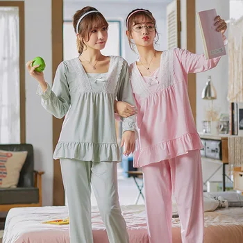 Autumn Sweet Princess Pajamas Suit Long-sleeve Lace Ruffle Square Neck Pyjamas Sweet Stitching Loose Casual Home Nightsuit Women
Autumn Sweet Princess Pajamas Suit Long-sleeve Lace Ruffle Square Neck Pyjamas Sweet Stitching Loose Casual Home Nightsuit Women