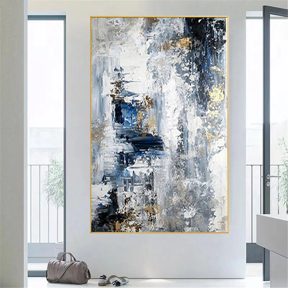 

100% Hand-Painted Abstract Oil Painting Beautiful Canvas Picture Home Decor Poster Blue Gold Starry Sofa Mural For Room Wall Art