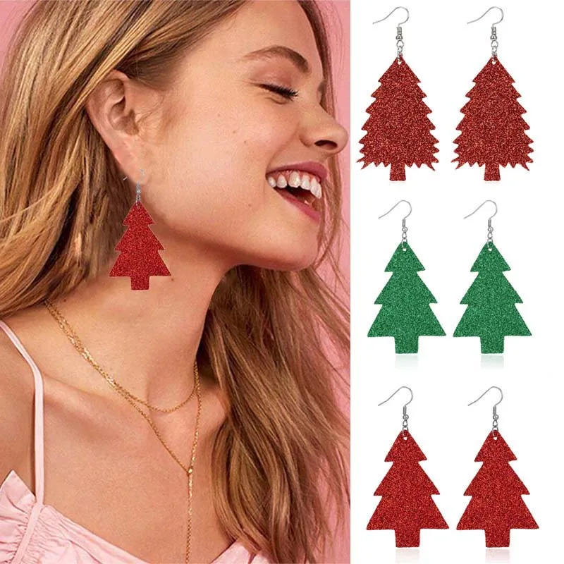 New Christmas Tree Leather Earrings for Women Green Red Cute Glitter Tree Dangle Drop Earring Fashion Christmas Gift
New Christmas Tree Leather Earrings for Women Green Red Cute Glitter Tree Dangle Drop Earring Fashion Christmas Gift