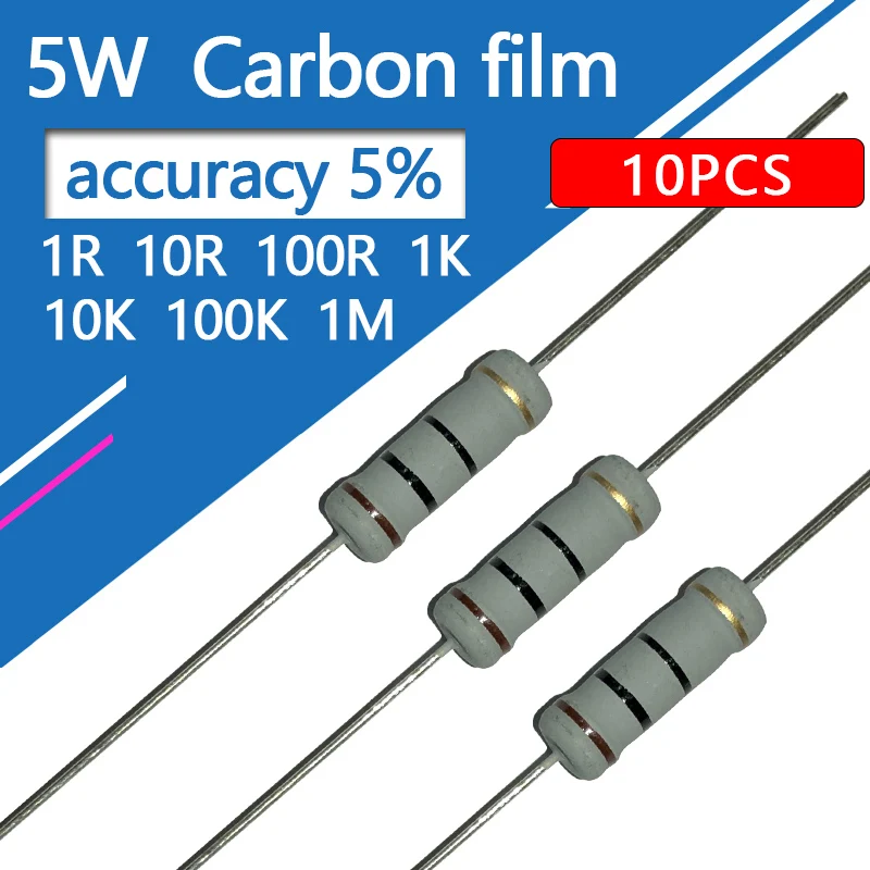 10pcs 5W Carbon Film Resistor 5% 1 10 100 2.2 3.3 4.7 5.1 22 33 47 220 330 510 1K 10K 100K 1M R K Ohm 1Ohm 10Ohm 100Ohm 1R-1M
10pcs 5W Carbon Film Resistor 5% 1 10 100 2.2 3.3 4.7 5.1 22 33 47 220 330 510 1K 10K 100K 1M R K Ohm 1Ohm 10Ohm 100Ohm 1R-1M