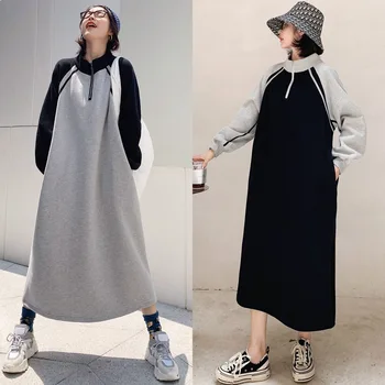 Women's Thickening Long Fleece Sweatshirt String Hoodie Dress Pullover Plus Size Stitching Small High Collar Loose hoodies
Women's Thickening Long Fleece Sweatshirt String Hoodie Dress Pullover Plus Size Stitching Small High Collar Loose hoodies