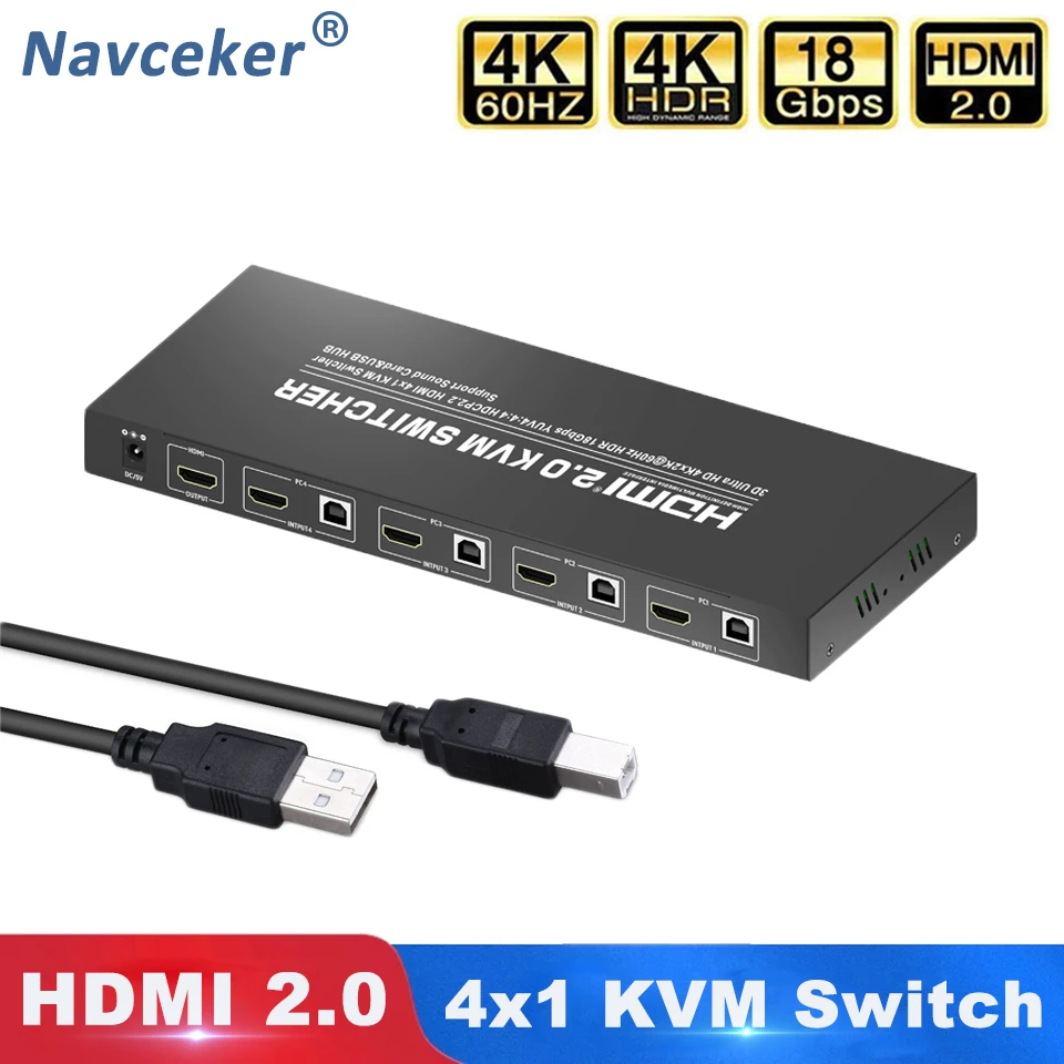 Navceker 2 Port KVM Switch USB HDMI 2.0 4K 4 port HDMI KVM Switch 18Gbps HDMI USB Switch HDR KVM Switch 4 Port USB for PC Laptop
Navceker 2 Port KVM Switch USB HDMI 2.0 4K 4 port HDMI KVM Switch 18Gbps HDMI USB Switch HDR KVM Switch 4 Port USB for PC Laptop