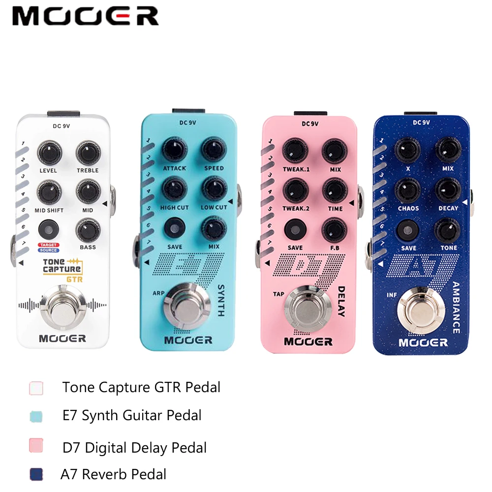 MOOER Guitar Tone Capture GTR Pedal,E7 Synth Effect Pedal,A7 Reverb Pedal Infinite Sustain,D7 Digital Delay Pedal Looper 150s
MOOER Guitar Tone Capture GTR Pedal,E7 Synth Effect Pedal,A7 Reverb Pedal Infinite Sustain,D7 Digital Delay Pedal Looper 150s