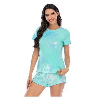 Ladies round neck short-sleeved tie-dye printed home service suit, comfortable and fashionable, simple and skin-friendly, 02* 
Ladies round neck short-sleeved tie-dye printed home service suit, comfortable and fashionable, simple and skin-friendly, 02*