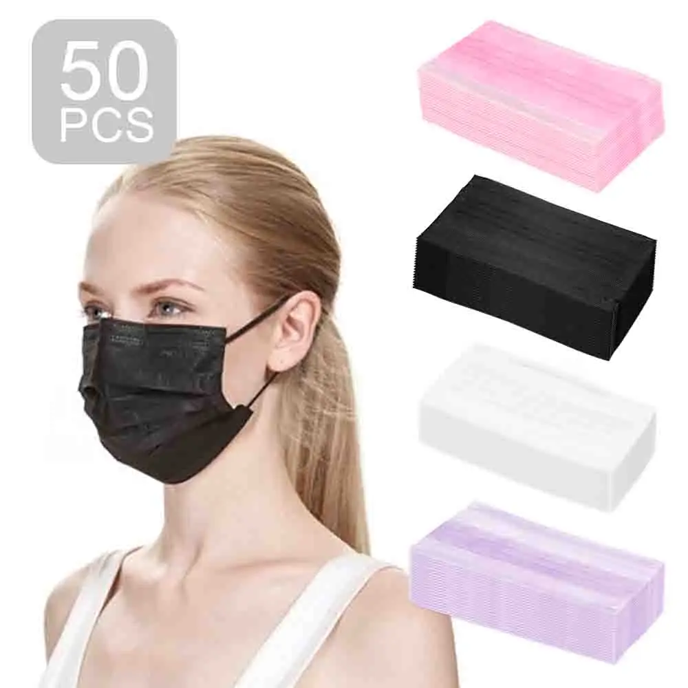 

50PCS/Pack Anti-dust Windproof Face Masks Non Woven Disposable Face Mask Medical 3 Ply Eyelash Extensions With Elastic Ear Loop