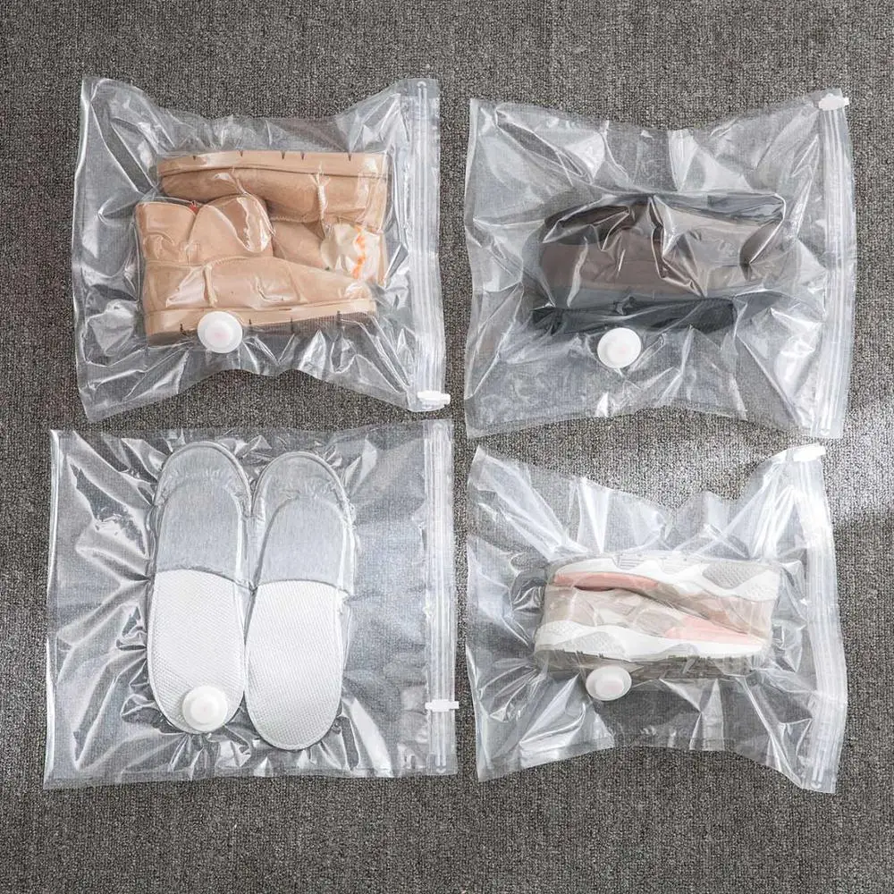 

2PCS Transparent Vacuum Shoes Storage Bag Dust-proof Compression Shoe Bag Travel Portable Moisture Proof Shoes Finishing Bag