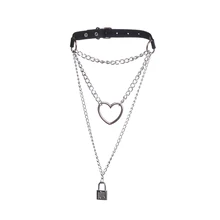 Collar de cadena de bloqueo gótico multicapa Punk gargantilla Collar gótico colgante Collar de mujer cuero negro Emo Kawaii bruja Rave joyería(China)