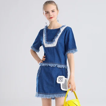 Summer Blue Denim 2 Piece Set Women Set 2020 Korean Style Tassel Tops + Short Skirt High Street Two Piece Sets K2386
Summer Blue Denim 2 Piece Set Women Set 2020 Korean Style Tassel Tops + Short Skirt High Street Two Piece Sets K2386
