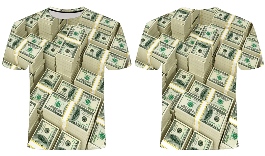 Доллар футболка для мужчин деньги футболки 3D доллар США короткий рукав 3d.