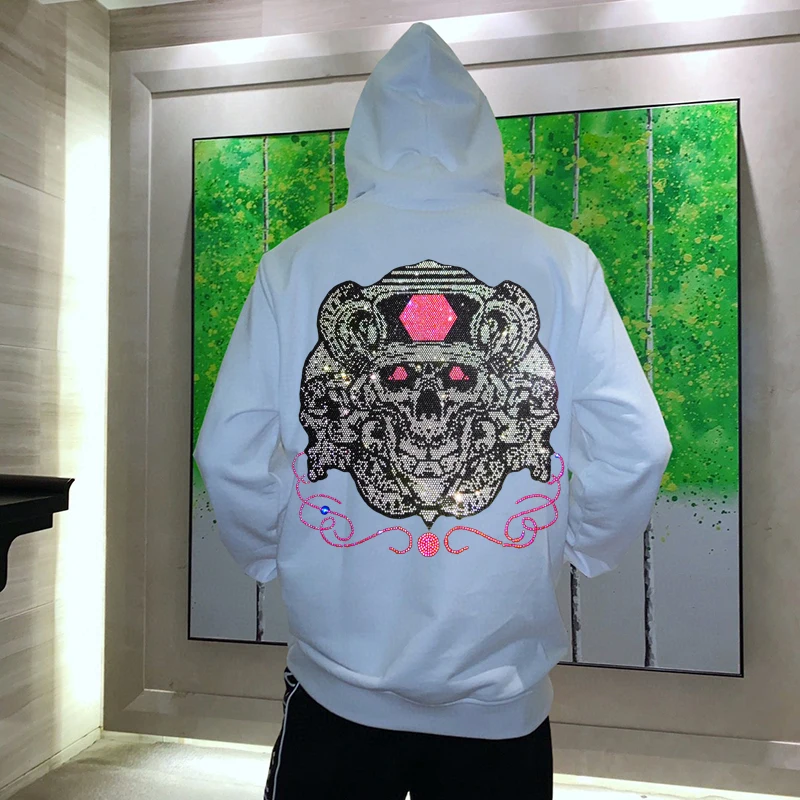 

Factory Outlet Extra Large Skull Men's Rhinestone New Arrival Outdoor Hoodies Trend Unique Hoody Hair Stylist With Hat Coat