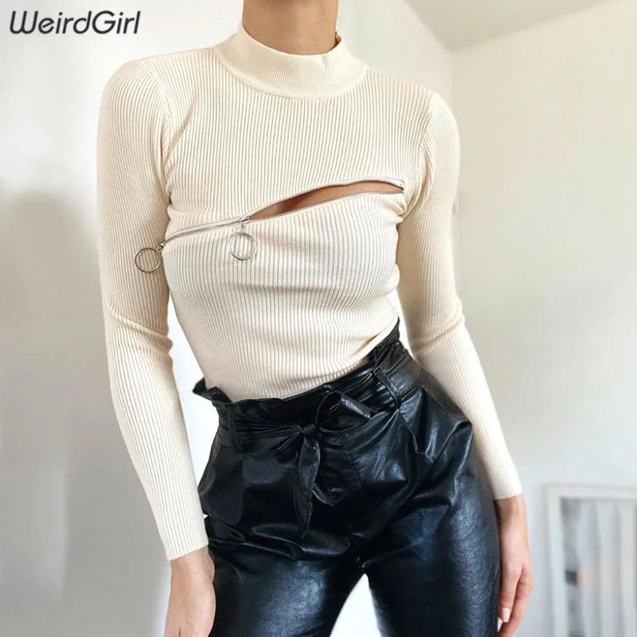 weirdgirl women hollow out zip-up tshirts long sleeve casual fashion knitted shirts female pullover stretchy tops streetwear new 
weirdgirl women hollow out zip-up tshirts long sleeve casual fashion knitted shirts female pullover stretchy tops streetwear new