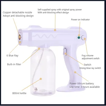 1PC Portable Handheld sprayer with Chargeable 800ML Blue Light Nano Steam Atomizing Fogger Disinfection Sprayer With Battery #99
1PC Portable Handheld sprayer with Chargeable 800ML Blue Light Nano Steam Atomizing Fogger Disinfection Sprayer With Battery #99