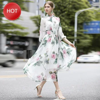 Fashion Beach Style Chiffon Dress Flower Printing Bow Collar Designer Female Women A-line Dresses New Summer
Fashion Beach Style Chiffon Dress Flower Printing Bow Collar Designer Female Women A-line Dresses New Summer
