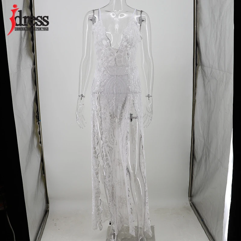 IDress Sequin Summer Long Dress Party Robe De Soiree Spaghetti Strap V Neck Sleeveless Bodycon Night Long Evening Party Dresses (12)