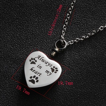 10pcs/lot Stainless Steel Heart Ash Pendant Necklace Memorial Jewelry Always in my heart Dog Cat Paw Cremation Urn Necklaces
10pcs/lot Stainless Steel Heart Ash Pendant Necklace Memorial Jewelry Always in my heart Dog Cat Paw Cremation Urn Necklaces