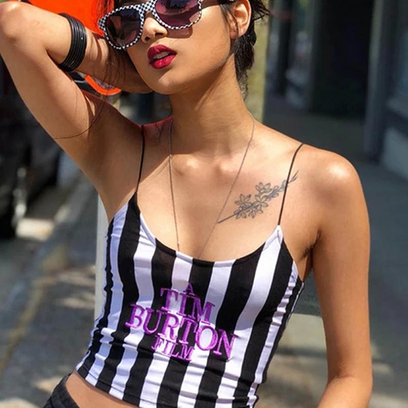 Women Summer Striped Tank Tops U-neck Letter Printed Sleeveless Backless Short Camis Tops Fashion Casual Slim Women Vest
Women Summer Striped Tank Tops U-neck Letter Printed Sleeveless Backless Short Camis Tops Fashion Casual Slim Women Vest